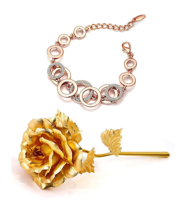 Valentine YouBella Jewellery Combo of Gold Plated Rose Flower and Charm Bangle Bracelet for Girls/Women