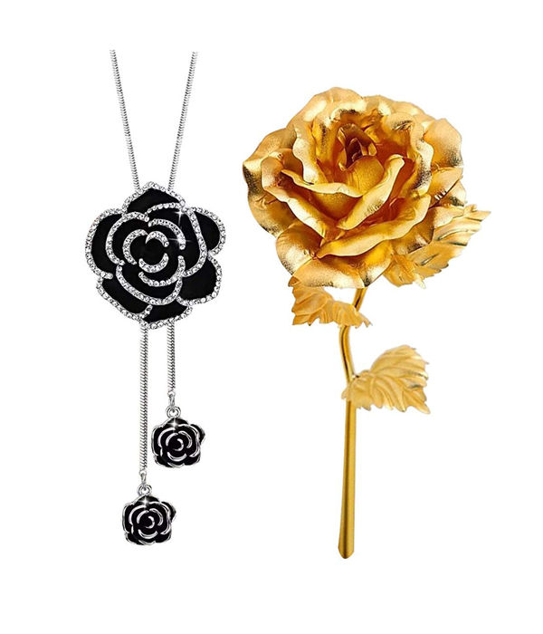 Valentine YouBella Jewellery Combo of Gold Plated Rose Flower and Necklace Chain for Girls/Women