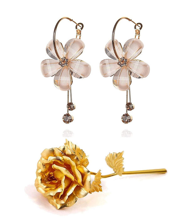 Valentine YouBella Jewellery Combo of Gold Plated Rose Flower and Stylish Floral Fancy Earrings for Girls and Women