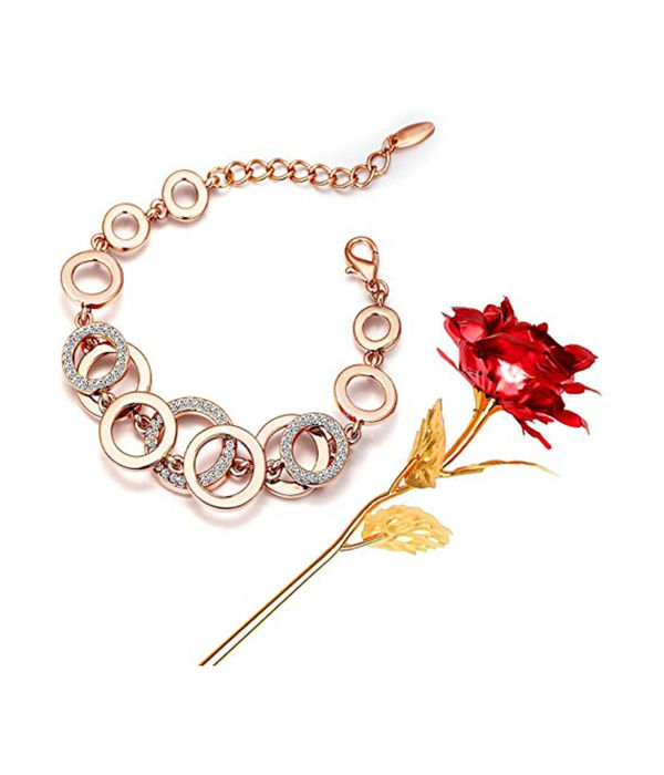 Valentine YouBella Jewellery Combo of Gold Plated Rose Flower and Charm Bangle Bracelet for Girls/Women