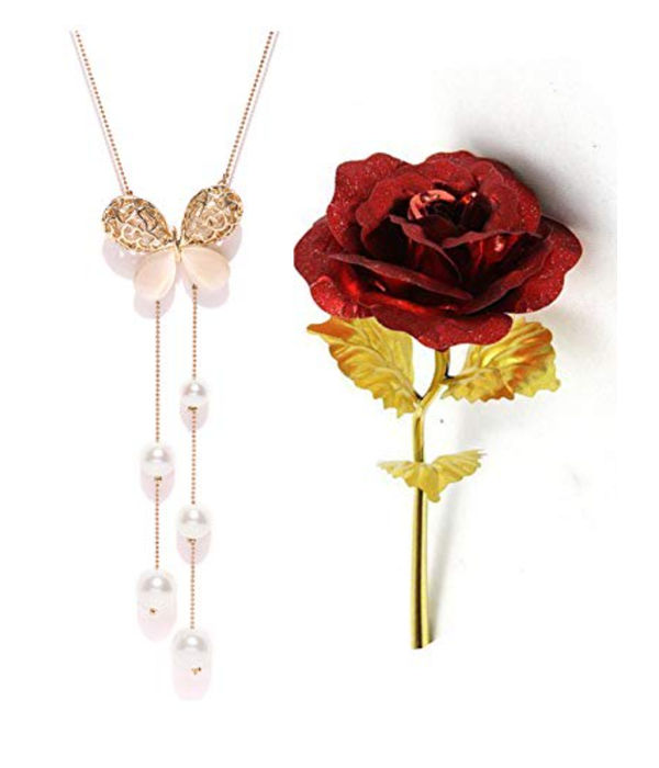 Valentine YouBella Jewellery Combo of Gold Plated Rose Flower and Necklace Chain for Girls/Women