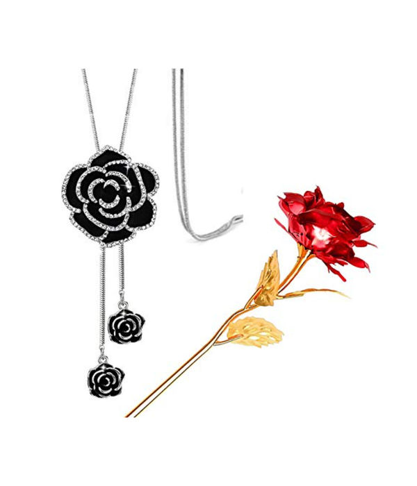 Valentine YouBella Jewellery Combo of Gold Plated Rose Flower and Necklace Chain for Girls/Women