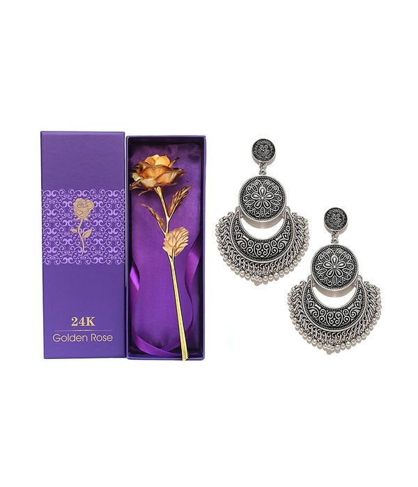 Valentine YouBella Jewellery Combo of Gold Plated Rose Flower and Stylish Afghan Fancy Earrings for Girls and Women