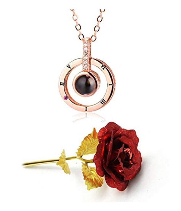 Valentine YouBella Jewellery Combo of Gold Plated Rose Flower and I Love You in 100 Languages Pendant Necklace for Women and Girls