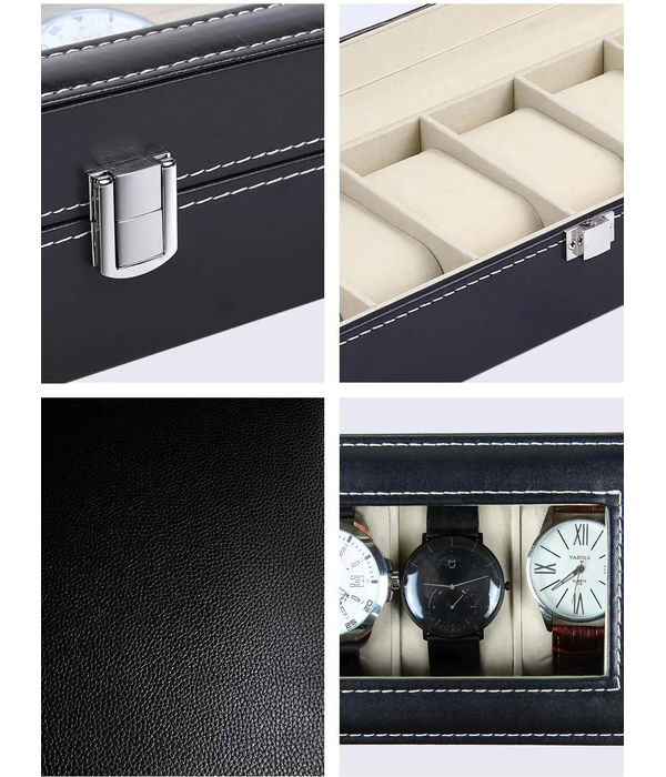 YouBella Jewellery and Watch Organiser Box Men's and Women's Watch Box Holder Organizer Case In 6 Slots of watches In PU Leather (Black) (Watch_Box_1)