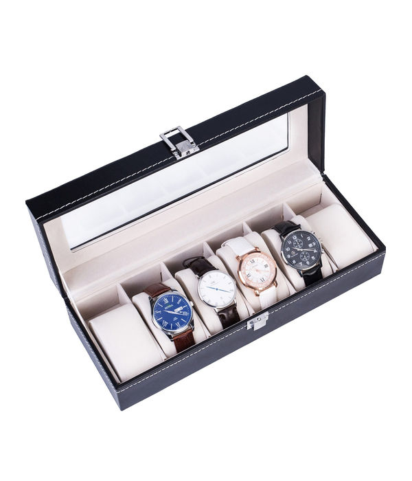 YouBella Jewellery and Watch Organiser Box Men's and Women's Watch Box Holder Organizer Case In 6 Slots of watches In PU Leather (Black) (Watch_Box_1)