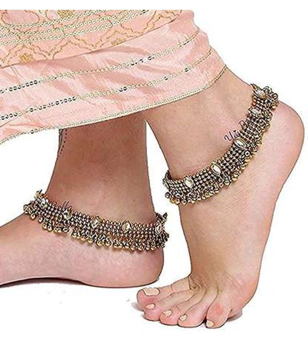 YouBella Gold Plated Copper Strand Stylish Party Wear Anklets for Women and Girls