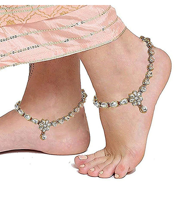 YouBella Fashion Jewellery Traditional Gold Plated Stylish Anklets for Women and Girls