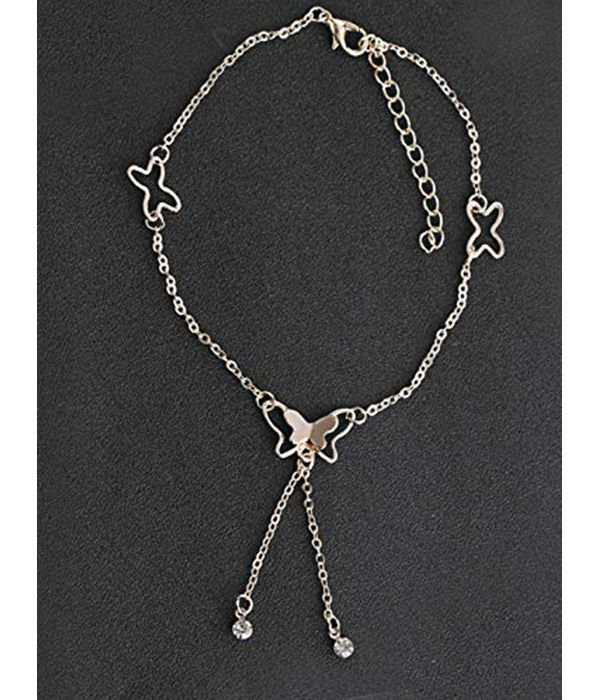 YouBella 18k Rose Gold Plated Butterfly Anklet for Women and Girls