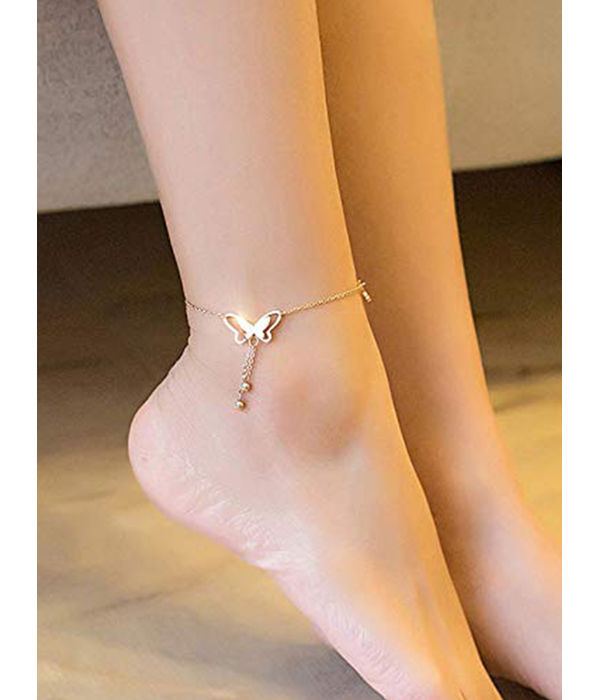 YouBella 18k Rose Gold Plated Butterfly Anklet for Women and Girls