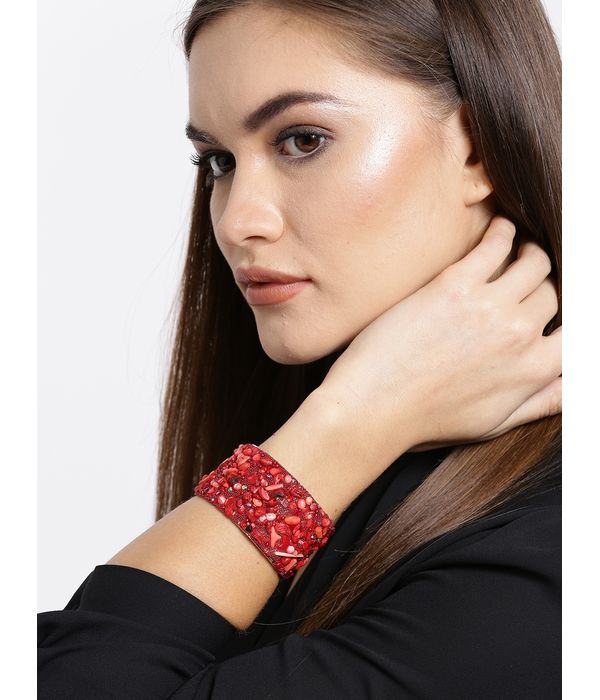 YouBella Valentine Gifts Jewelry Crystal Beads Studded Bangle Kada Red Bracelet for Girls and Women