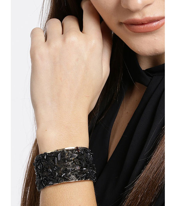 YouBella Jewellery Crystal Black Beads Studded Kada Bracelet For Women