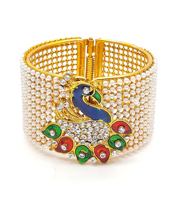 YouBella Jewellery Traditional Gold Plated Pearl Studded Peacock Bracelet Bangle for Girls and Women