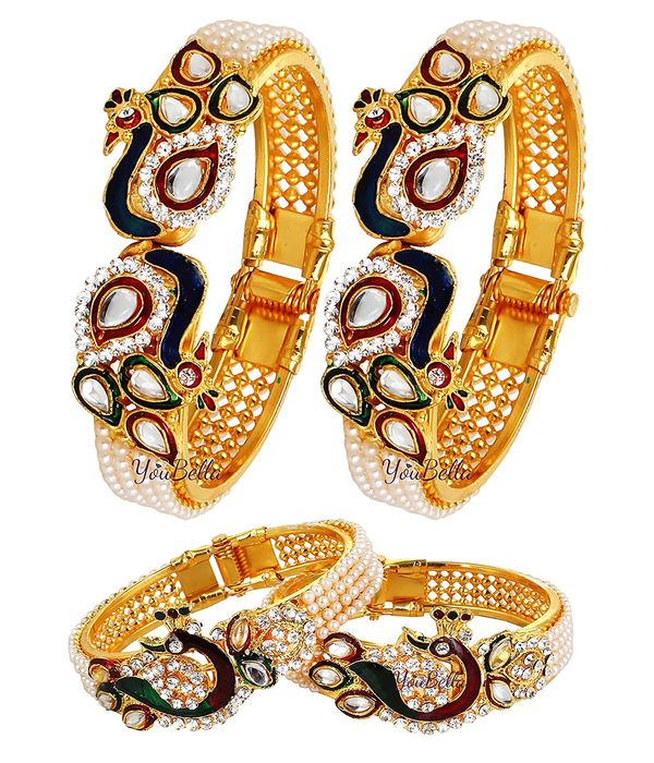 YouBella Jewellery Traditional Gold Plated Combo of 2 Bracelet Bangles Set for Girls and Women (Adjustable)