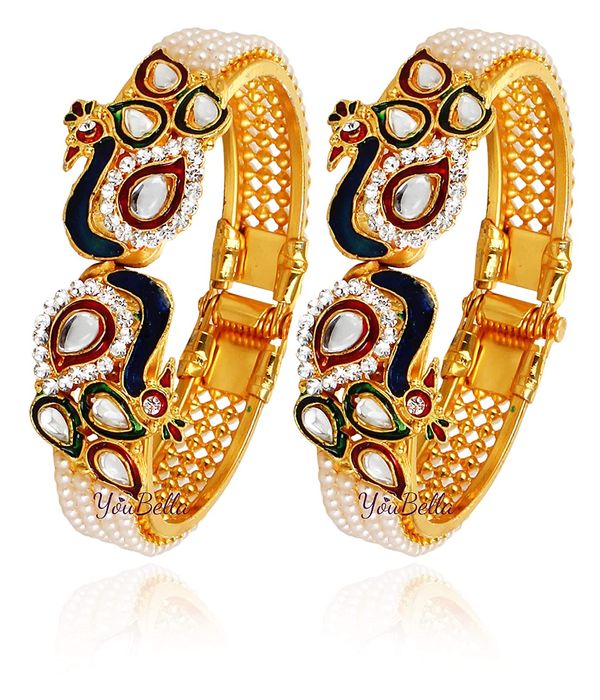 YouBella Jewellery Traditional Gold Plated Combo of 2 Bracelet Bangles Set for Girls and Women (Adjustable)