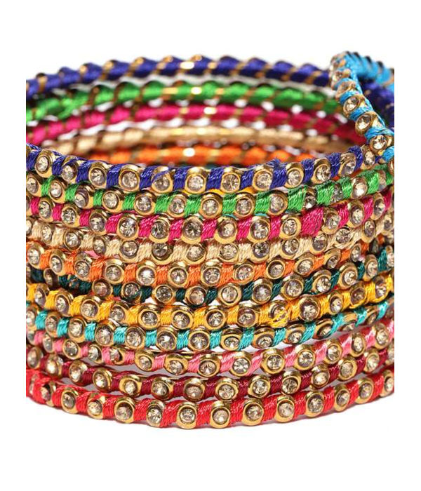 YouBella 24Pc Thread Work Multicolor Gold Plated Bangle Set For Women