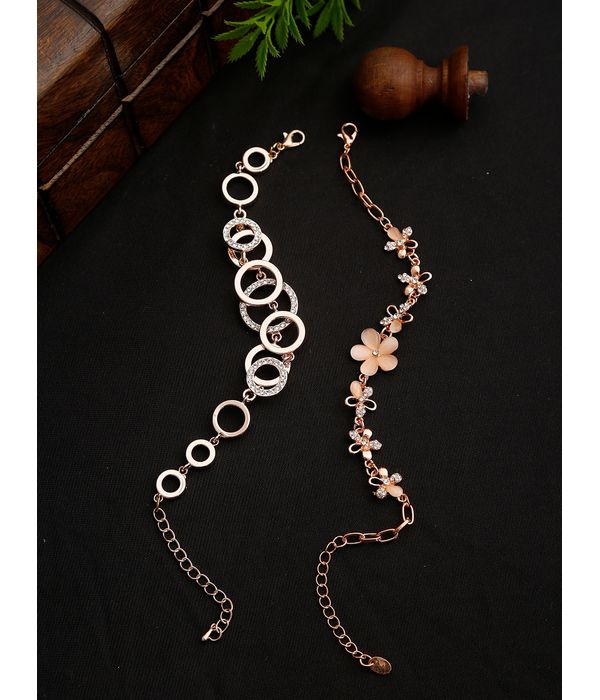 YouBella Rose Gold Crystal Gold plated Floral Bracelets for Women Girls