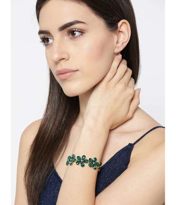 YouBella Stylish Latest Design Jewellery Gold Plated Charm Bracelet for Women (Green) (YBBN_91607)
