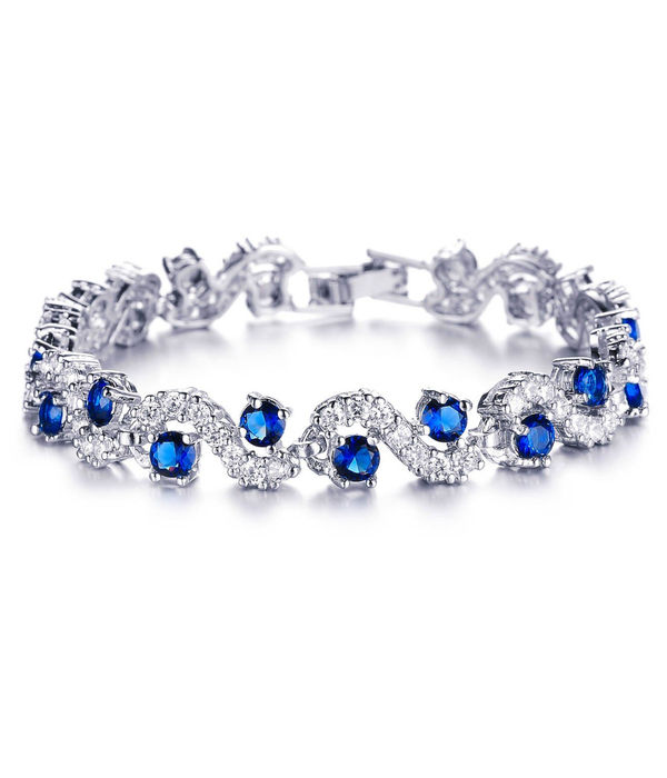 YouBella Jewellery AAA Swiss Zircon Silver Plated Stylish Latest Crystal Bracelet Bangle Jewellery for Girls and Women (Blue)