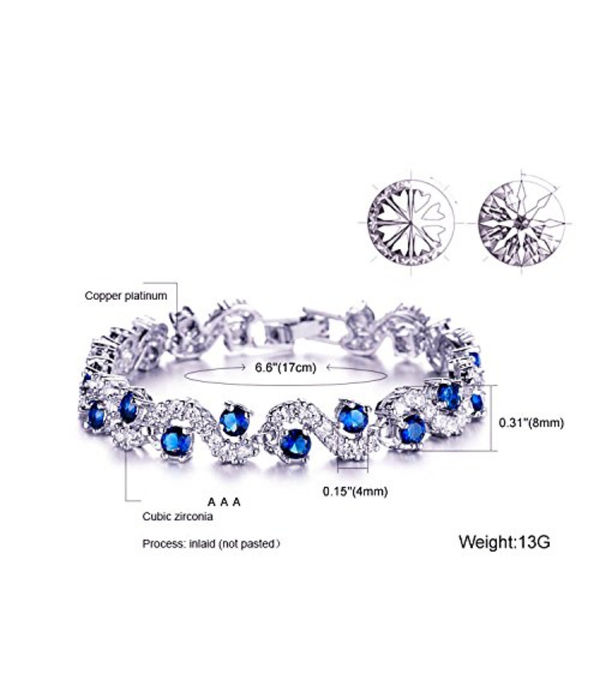 YouBella Jewellery AAA Swiss Zircon Silver Plated Stylish Latest Crystal Bracelet Bangle Jewellery for Girls and Women (Blue)