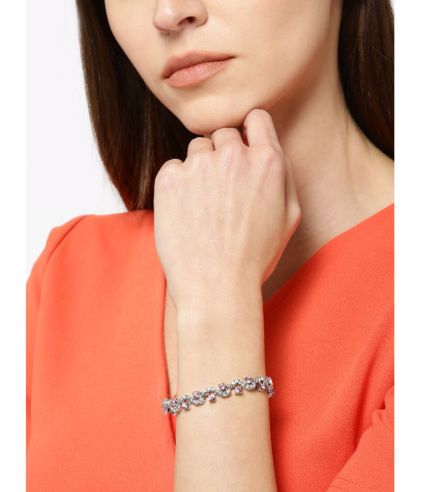 YouBella Silver-Plated Stone-Studded Link Bracelet
