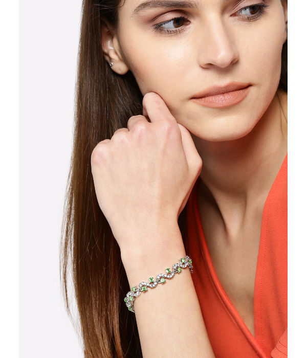 YouBella Silver-Plated Stone-Studded Cuff Bracelet