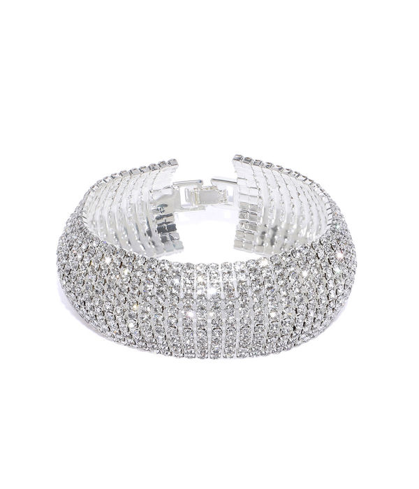 YouBella Silver Plated Stylish Latest Crystal Bracelet Bangle Jewellery for Girls and Women