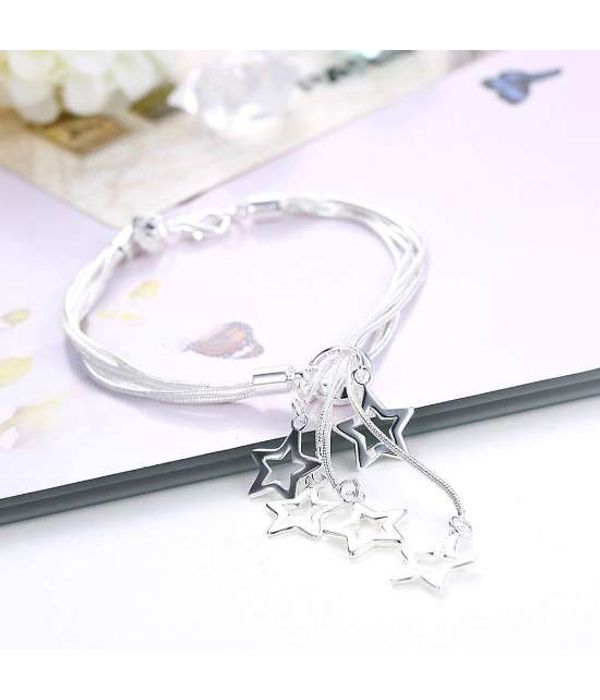 YouBella Silver Plated Crystal Bracelet Bangle Jewellery For Girls and Women (Stars)