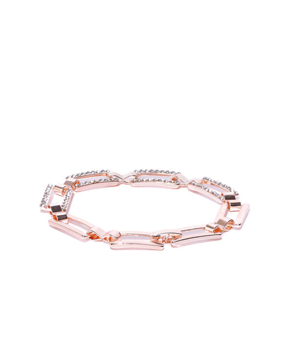 YouBella Women Green  Peach-Coloured Rose Gold-Plated Stone-Studded Link Bracelet