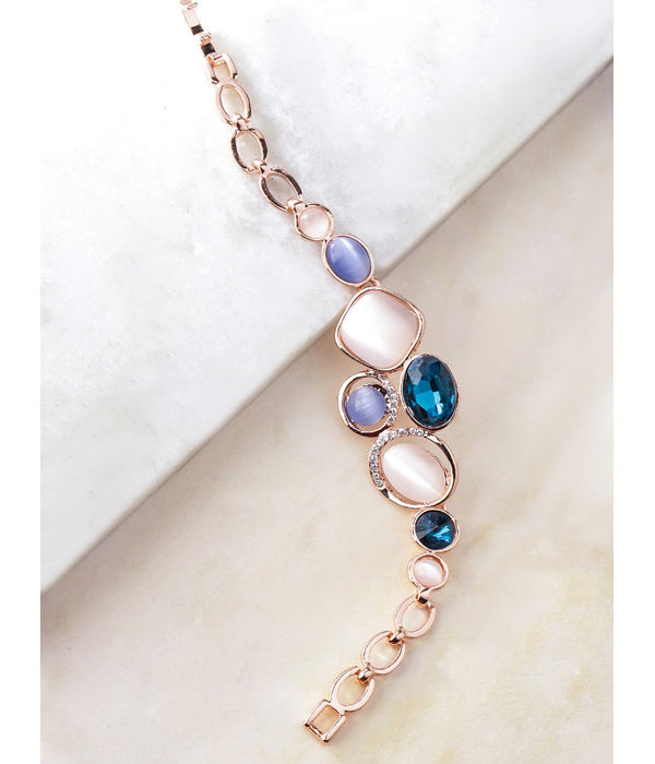 YouBella Women Rose Gold-Plated Stone-Studded Link Bracelet