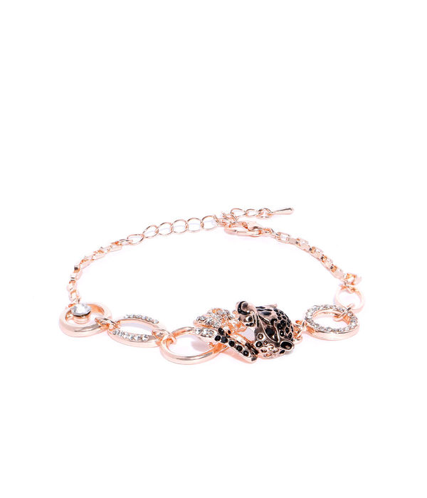 YouBella Peach-Coloured Rose Gold-Plated Stone-Studded Link Bracelet