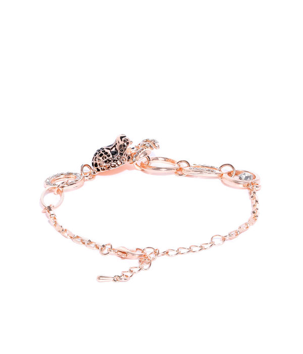 YouBella Peach-Coloured Rose Gold-Plated Stone-Studded Link Bracelet