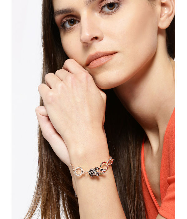 YouBella Peach-Coloured Rose Gold-Plated Stone-Studded Link Bracelet