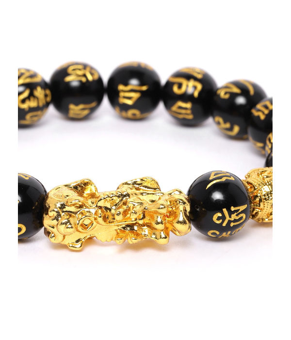 YouBella Black Gold-Plated Beaded Elasticated Dragon Shaped Bracelet