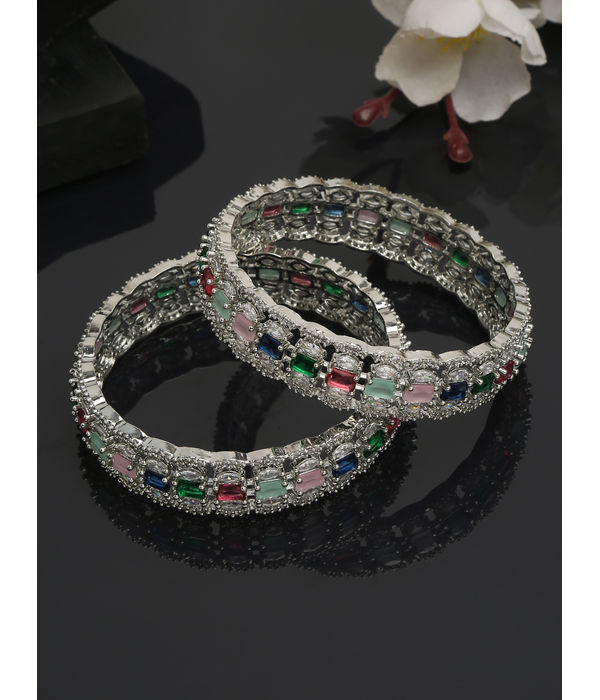 YouBella Jewellery Stylish Silver Plated Multi-Color Stone Studded Bangles for Girls and Women