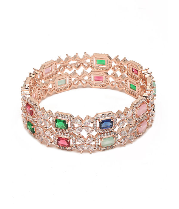 YouBella Jewellery Stylish Rose Gold Plated Multi-Color Stone Studded Bangles for Girls and Women