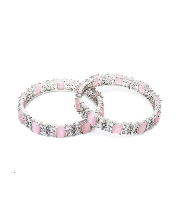 YouBella Jewellery Celebrity Inspired Silver Plated American Diamond Bangles for Girls and Women (Pink) (YBBN_91985) (2.4)