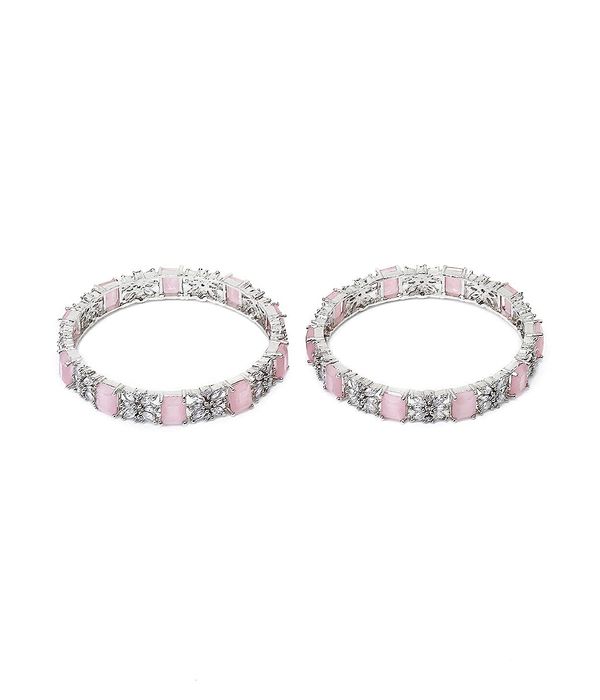 YouBella Jewellery Celebrity Inspired Silver Plated American Diamond Bangles for Girls and Women (Pink) (YBBN_91985) (2.4)