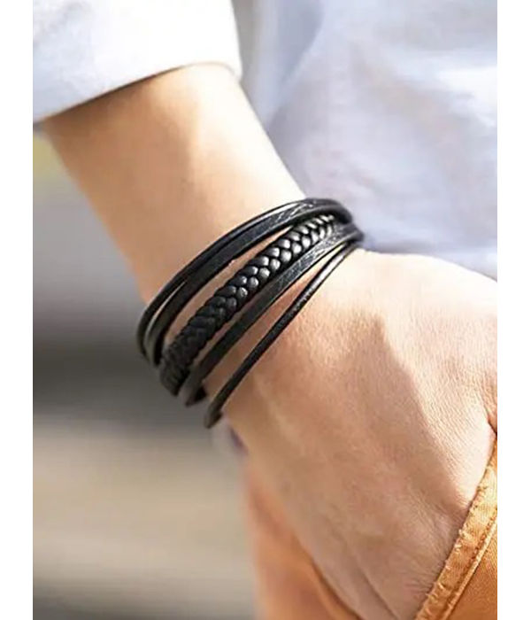 YouBella Bracelets for Men and Boys Black Leather Bracelet for Men | European Hot Retro Style Leather Band Bracelets for Men | Birthday Gift for Men and Boys Anniversary Gift for Husband