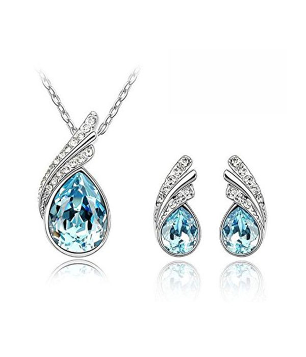 Youbella Jewellery Combo Of Blue Crystal Necklace Set With Earrings And Bracelet For Women