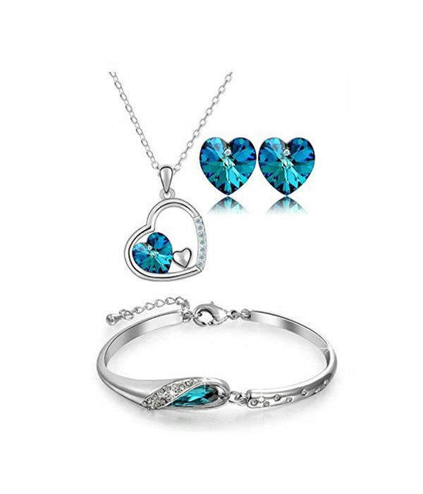 Valentine YouBella Fashion Jewellery Heart Shape Love Crystal Combo Pendant Necklace Set, Bangle Bracelet and Fancy Earrings for Women and Girls