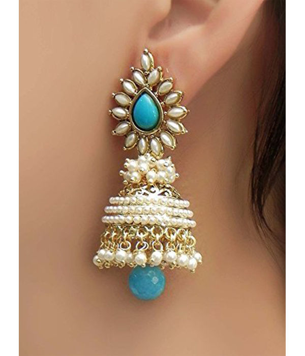 YouBella Jewellery Traditional Copper Bollywood Style Pearl earrings Jhumki/Jhumka Earrings for Girls and Women (Blue)