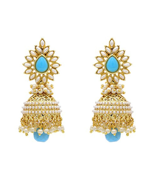 YouBella Jewellery Traditional Copper Bollywood Style Pearl earrings Jhumki/Jhumka Earrings for Girls and Women (Blue)