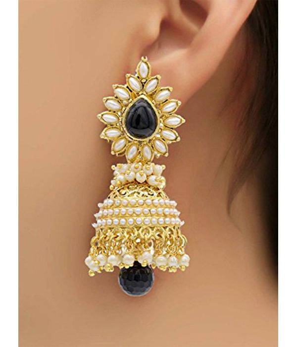 YouBella Traditional Copper Pearl Jhumki Earrings for Girls/Women (White) (Black)