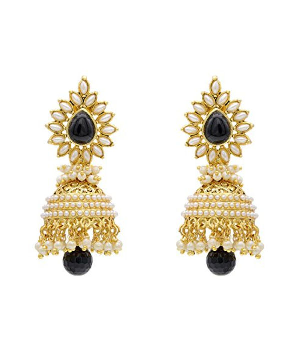 YouBella Traditional Copper Pearl Jhumki Earrings for Girls/Women (White) (Black)