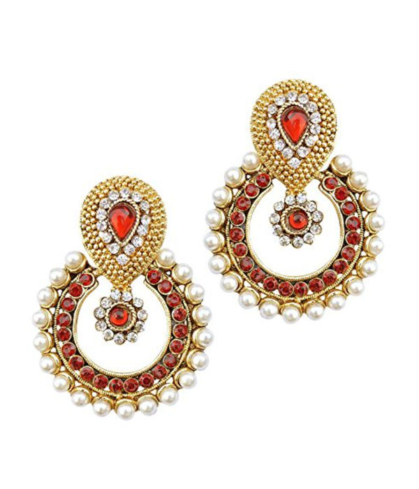 YouBella Designer Red Traditional Pearl Earrings
