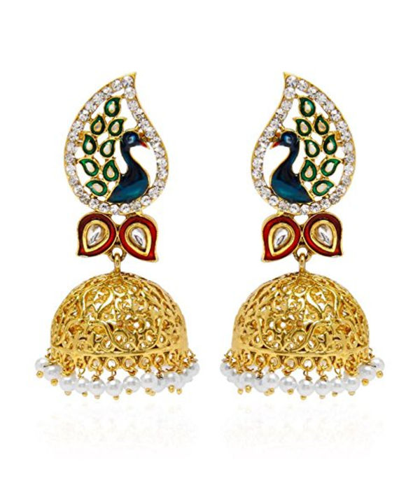 YouBella Special Combo of Gold Plated Dancing Peacock Pearl studded Jhumka Earrings for Girls and Women : Best Rakhi Gift Jewellery