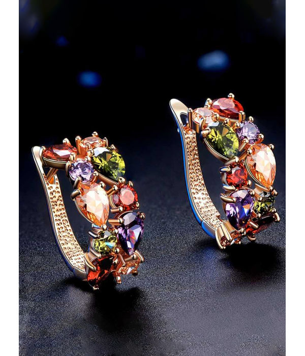 YouBella Valentine Gifts : Gracias Collection Swiss Zircon Jewellery Rainbow colors Exquisite Rose Gold Plated Earrings for Women and Girls