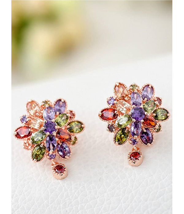 Valentine Gifts : YouBella Gracias Collection Swiss Zircon Jewellery Rainbow colors Exquisite Rose Gold Plated Earrings for Women and Girls