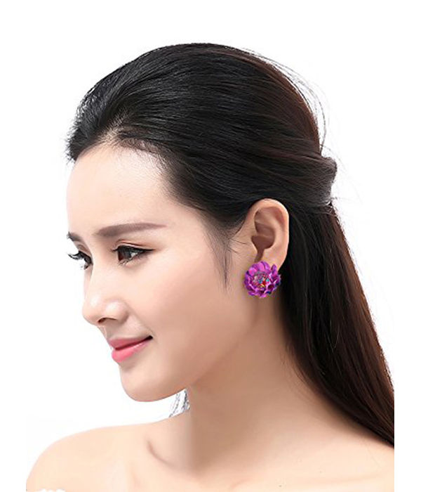 YouBella Crystal Purple Floral Fancy Earrings for Girls and Women